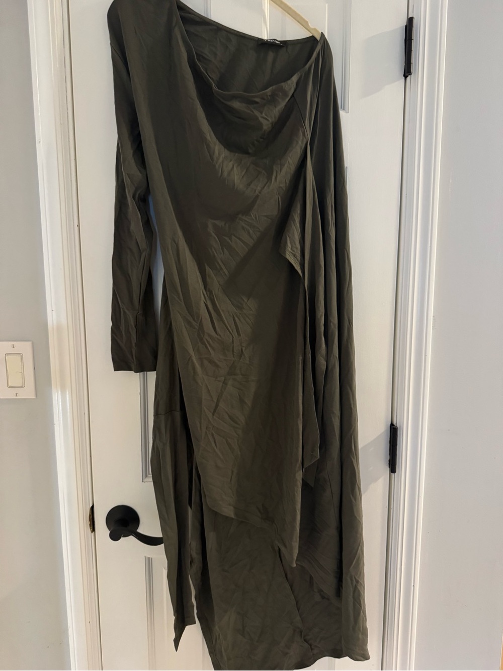 Asymmetrical Drape Maxi Dress in Olive Green